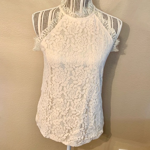 NEW Boho Lace Top Small - Ivory / Cream Sleeveless Shirt w/ Lace Layer Classy - Picture 3 of 16